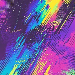 Aufkleber - Vibrant Abstract: A Dynamic Composition of Diagonal Lines and Playful Dots in Neon Hues, A Modern Art Impression