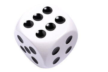 Fototapete - Isolated large white die with black dots on white background, template of dice, gambling addiction or table game concept, copy space 