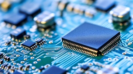 Leinwandbilder - Close-up of computer circuit board showcasing microchip technology : Generative AI