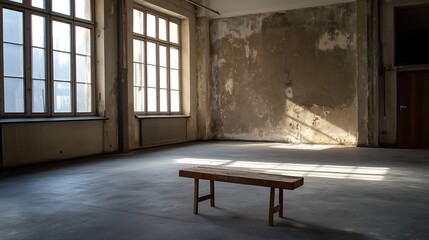 Aufkleber - Abandoned Industrial Space with Natural Light Streaming Through Windows : Generative AI