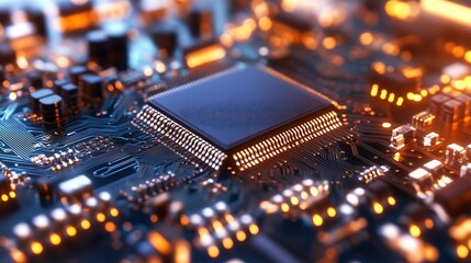 Poster - Close Up View of High Technology Printed Circuit Board with Microchips : Generative AI