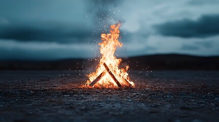 Aufkleber - A mesmerizing scene of a futuristic bonfire with neon colored embers glowing in a dramatic night landscape creating a surreal and modern aesthetic