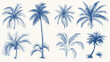 © Ruhi - Hand drawn tropical palm trees. Vector set of hawaii beach palm tree, fern and frond outline, botany flora tropical illustration