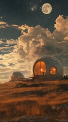 nature first remote escapes, remote ecotourism getaways futuristic dome houses under a starry sky an