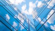 © Generative AI - Modern Glass Building Reflections against a Bright Blue Sky with Fluffy Clouds : Generative AI