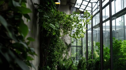 Wall Mural - Lush Green Indoor Garden with Beautiful Plants and Natural Light in Modern Conservatory : Generative AI