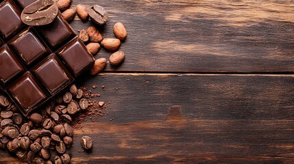 Aufkleber - Decadent Dark Chocolate Pieces and Nuts on a Rustic Wooden Surface Creating an Inviting Culinary Scene : Generative AI