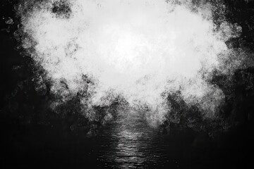 Wall Mural - monochrome water reflection, light burst, dark background, design element
