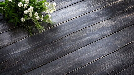 Poster - Elegant White Flowers on Dark Wooden Table with Natural Texture : Generative AI