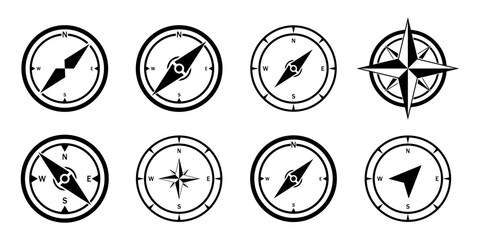 Wall Mural - compess icon set navigation symbol geography east west north south arrow circle travel journey adevn