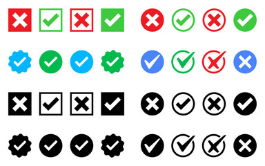 Wall Mural - tick mark icon verified badge icon approved button set check box correct right wrong buttons yes no 