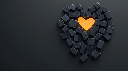 Aufkleber - Glowing Heart of Charcoal   Captivating Monochrome Abstract Composition Depicting a Heart Shape Formed by Charcoal Pieces in a Minimalist Elegant and Sophisticated Design