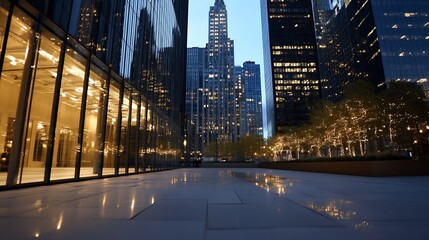 Poster - Stunning Urban View at Dusk Featuring Reflective Buildings and City Lights : Generative AI
