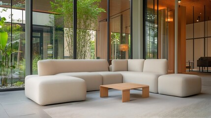 Aufkleber - Stylish Modern Living Room Design Featuring Cozy Sofa and Minimalist Table : Generative AI