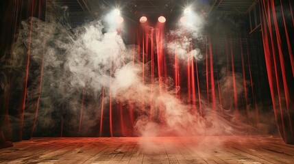 Canvas Print - dramatic spotlight illuminating a dark background with swirling smoke and glowing embers for cinemat