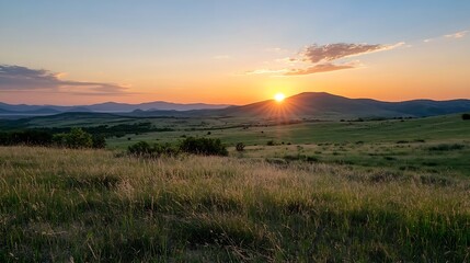 Wall Mural - Breathtaking Sunset Over Rolling Hills with Vibrant Colors in the Sky : Generative AI