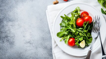 Poster - Fresh Organic Salad with Cherry Tomatoes and Arugula on a Stone Background : Generative AI