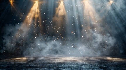 Wall Mural - dramatic spotlight illuminating a dark background with swirling smoke and glowing embers for cinemat