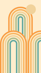 Wall Mural - abstract background of rainbow and sun groovy wavy line design in 1970s hippie retro style. vector p