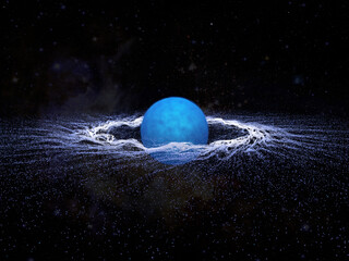 Wall Mural - a blue star around which rings of particles in the form of vortices are formed. elements of this ima