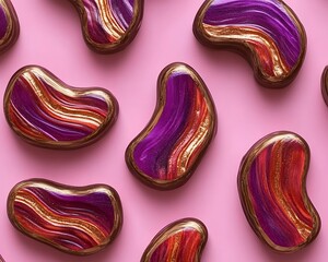 Colorful abstract design features several kidney bean shaped objects