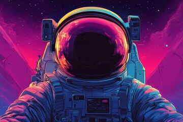 Wall Mural - astronaut explores vibrant space with a stunning cosmic backdrop at dusk