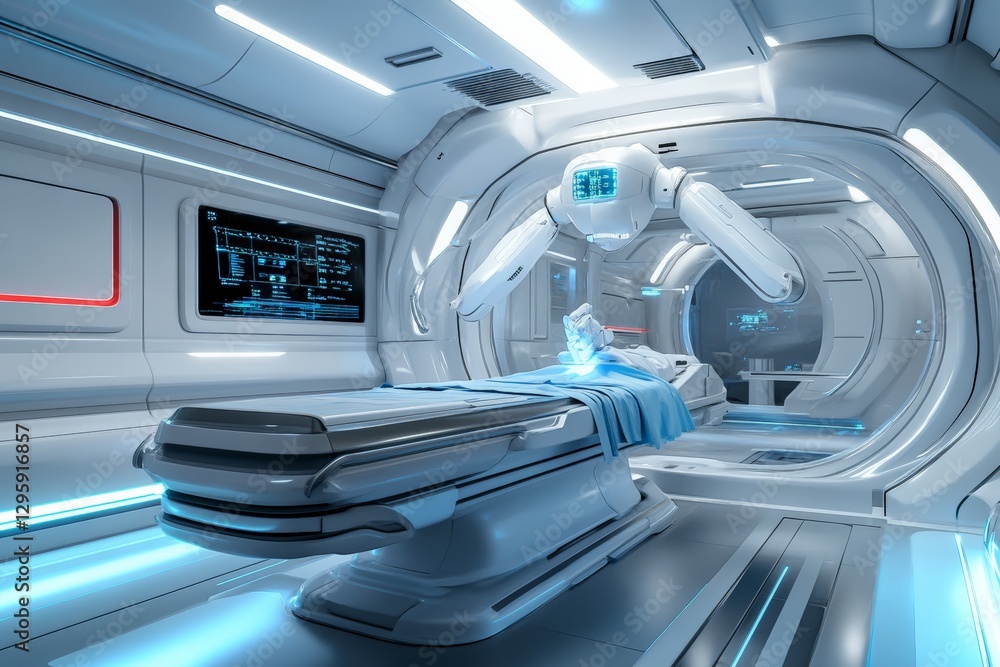 Futuristic medical facility with advanced robotic surgery system in a ...