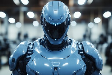 Leinwandbilder - Robot in futuristic setting displaying advanced technology and design in a modern workshop environment