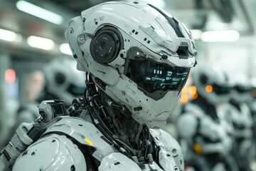 Aufkleber - Advanced robotic figure in a tech-focused environment showcasing futuristic design and intricate details