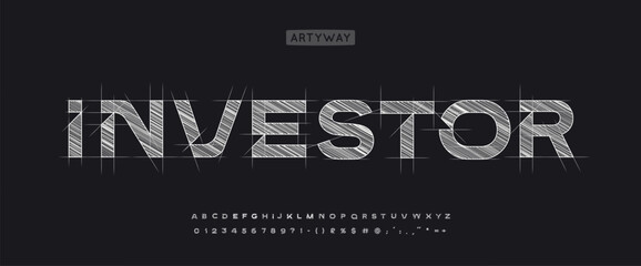 Aufkleber - Architectural project font, technical draw style alphabet. Geometrical typography. Wireframe letters, typographic design with draft strokes for real estate investment logo, headline. Vector typeset.