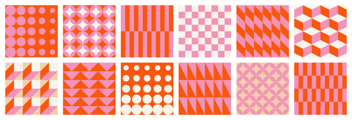 big set of abstract contemporary seamless patterns of simple geometric shapes on a light background,