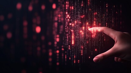 Wall Mural - A hand is touching a glowing red line