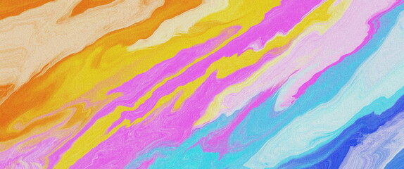 Poster - Vibrant Abstract Marble Background with Swirls of Orange, Pink, Blue, and Yellow in Smooth Fluid Design grainy noise texture banner header poster wallpaper backdrop design with copy space
