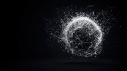 Wall Mural - A black and white image of a sphere with a lot of lines and dots surrounding it