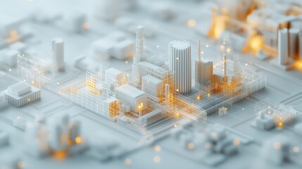 Wall Mural - A cityscape is shown in a 3D model, with buildings