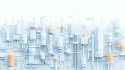 Wall Mural - A city skyline made of white blocks with orange accents