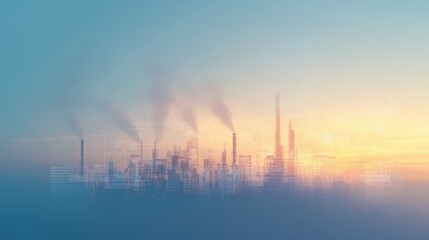 Sticker - a city skyline with a sunset in the background