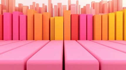 Aufkleber - Abstract Colorful 3D Background with Pink and Orange Geometric Shapes and City Skyline Ideal for presentations or modern designs