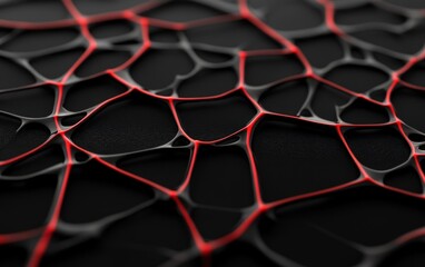 Aufkleber - Abstract 3D Render Red and Black Network Mesh Design Intricate Geometric Pattern Background Texture Modern Stylish Digital Art