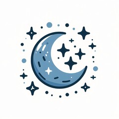 Wall Mural - crescent moon surrounded by twinkling stars and small dots on a white background, rendered in soothi