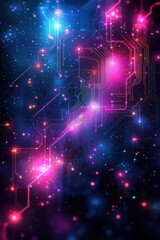 Wall Mural - colorful digital circuit board with illuminated neon lights and intricate patterns