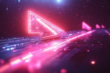 Wall Mural - futuristic cybernetic figure surrounded by glowing neon lights and stars