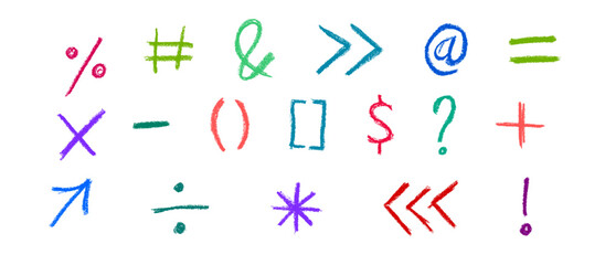 Wall Mural - mathematical symbols and punctuation crayon chalk drawing vector set