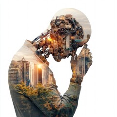 Aufkleber - Person holding a model piece of a cityscape displaying architectural features and urban elements in their hands