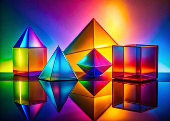 Wall Mural - abstract geometric shapes silhouette: vibrant gradient background with reflections