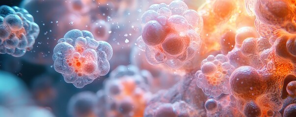 Wall Mural - close-up artistic rendition of cellular biology in a colorful microscopic view