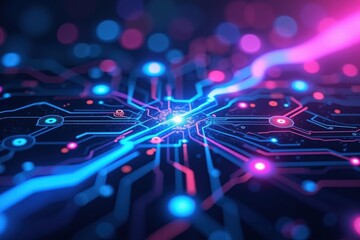 Wall Mural - a futuristic abstract representation of digital circuitry with vivid blue and pink colors, highlight