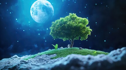 Wall Mural - a futuristic lunar base with astronauts working, conducting research, and living on the moon, illust