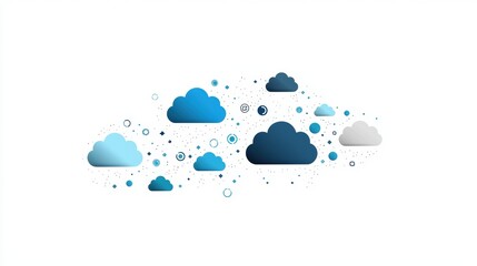 Wall Mural - a network of interconnected cloud icons of various sizes and shapes, representing a complex cloud in