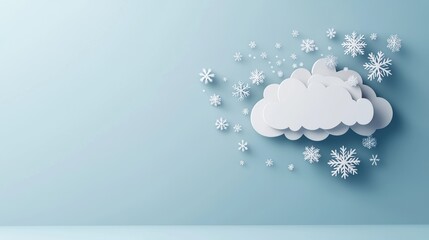 Wall Mural - a white cloud icon with stylized snowflakes falling from it, representing snowy weather, set against